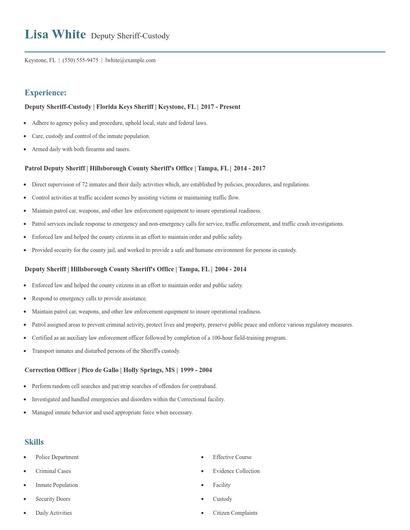 Deputy Sheriff-Custody Resume