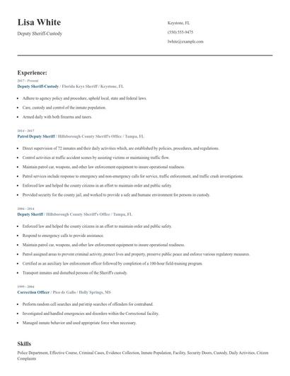 Deputy Sheriff-Custody Resume