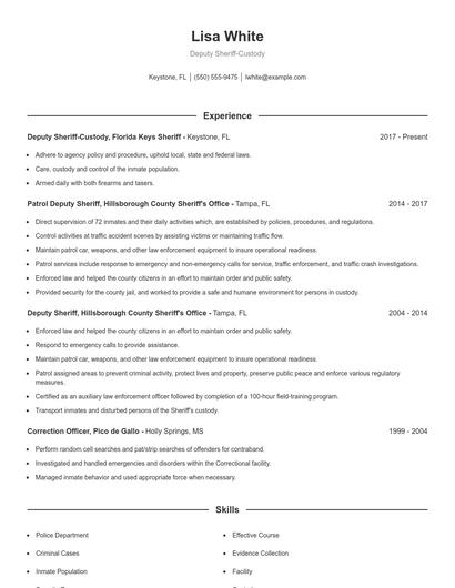 Deputy Sheriff-Custody Resume