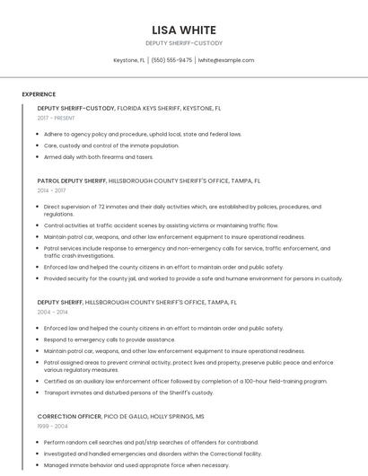 Deputy Sheriff-Custody Resume