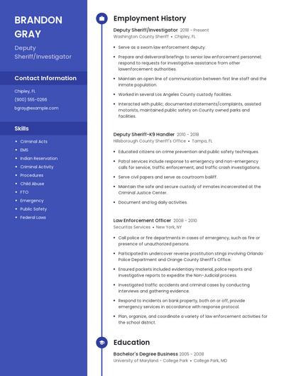 Deputy Sheriff/Investigator Resume