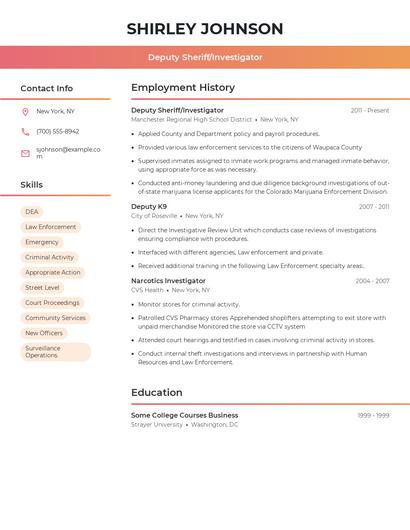 Deputy Sheriff/Investigator Resume