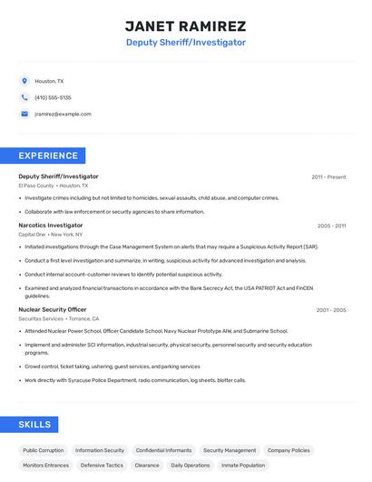 Deputy Sheriff/Investigator Resume