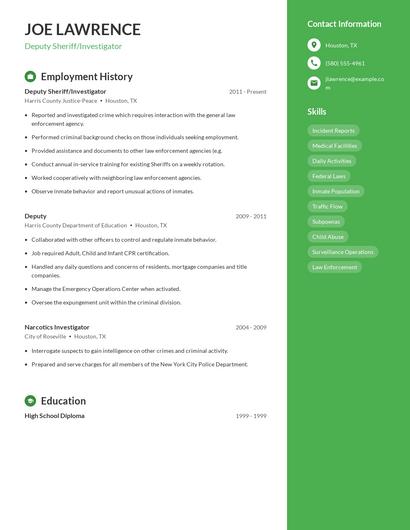 Deputy Sheriff/Investigator Resume
