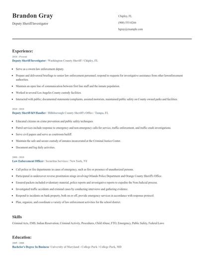 Deputy Sheriff/Investigator Resume