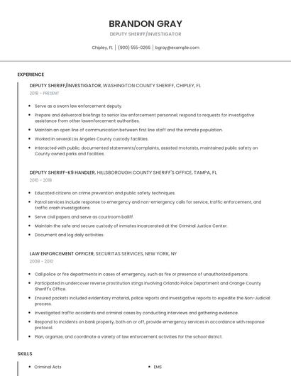 Deputy Sheriff/Investigator Resume