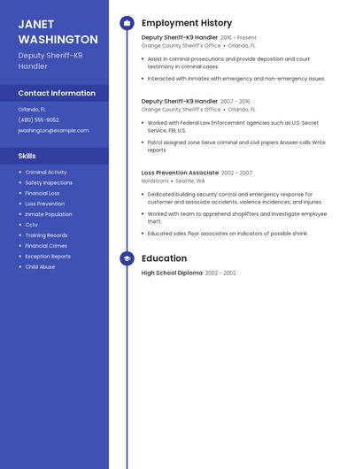 Deputy Sheriff-K9 Handler Resume