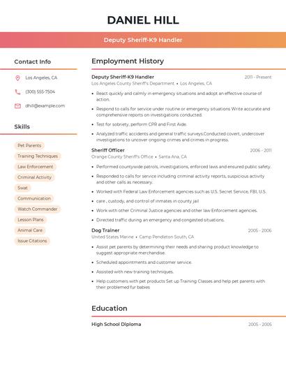 Deputy Sheriff-K9 Handler Resume