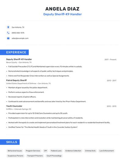 Deputy Sheriff-K9 Handler Resume