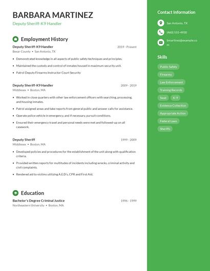 Deputy Sheriff-K9 Handler Resume