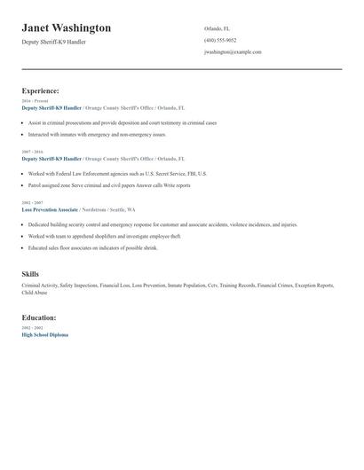 Deputy Sheriff-K9 Handler Resume