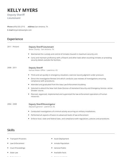 Deputy Sheriff Lieutenant Resume