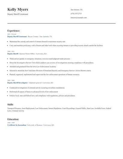 Deputy Sheriff Lieutenant Resume