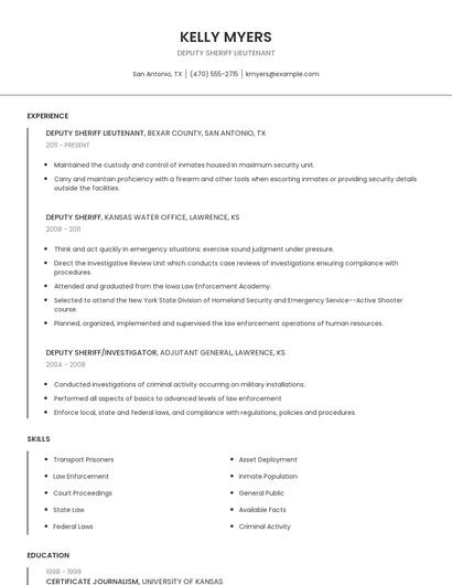Deputy Sheriff Lieutenant Resume