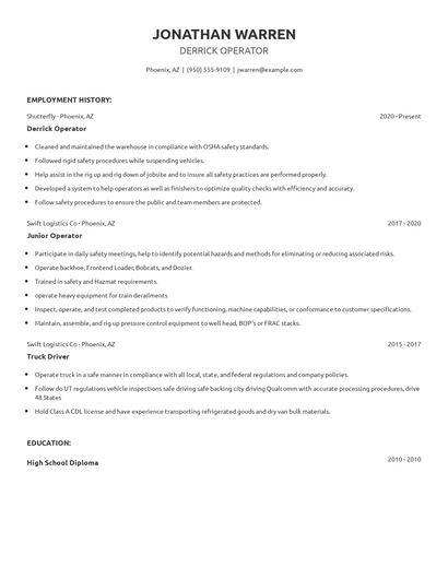 Derrick Operator Resume