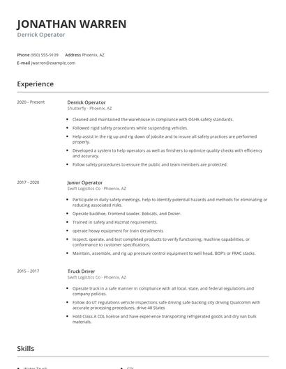 Derrick Operator Resume