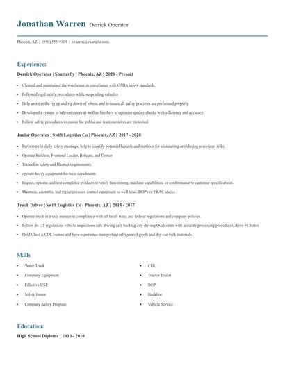 Derrick Operator Resume