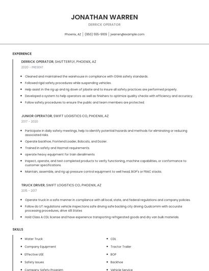 Derrick Operator Resume