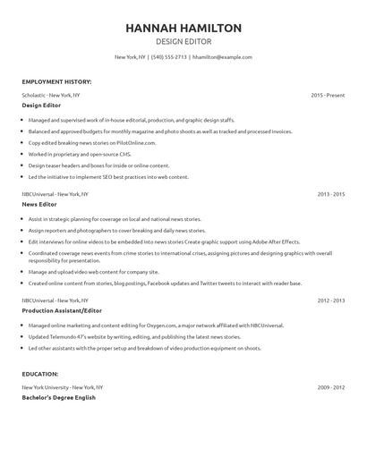 Design Editor Resume