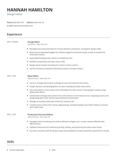 Design Editor Resume