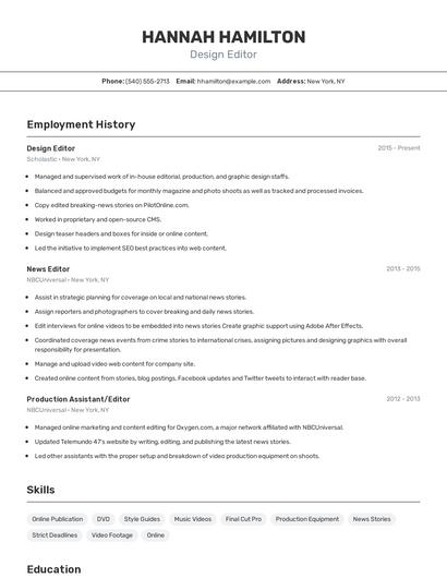 Design Editor Resume