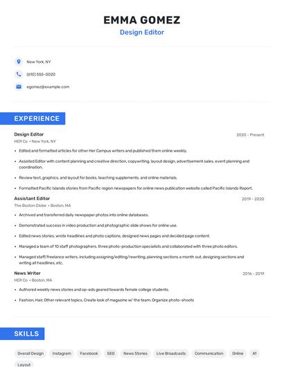 Design Editor Resume