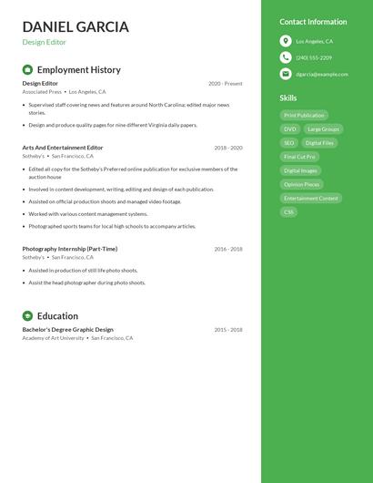 Design Editor Resume