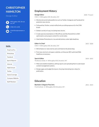 Design Editor Resume