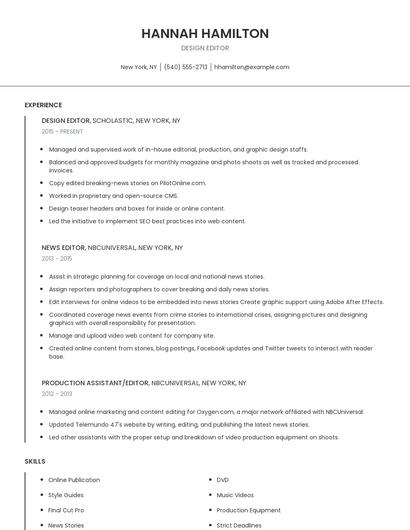 Design Editor Resume