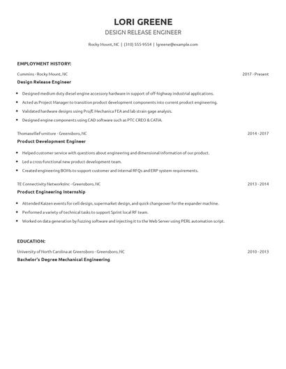 Design Release Engineer Resume