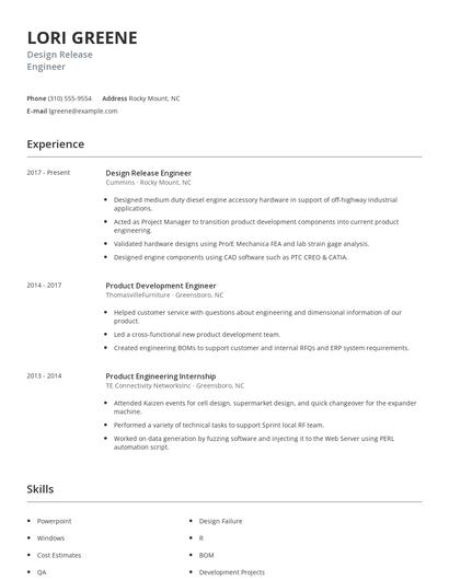 Design Release Engineer Resume
