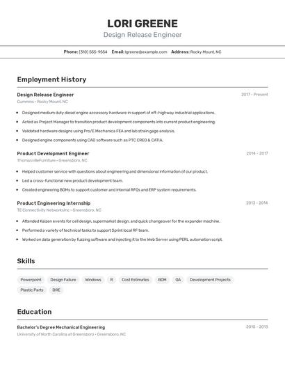 Design Release Engineer Resume