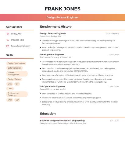 Design Release Engineer Resume
