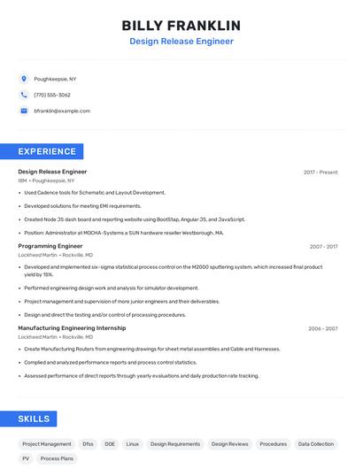 Design Release Engineer Resume