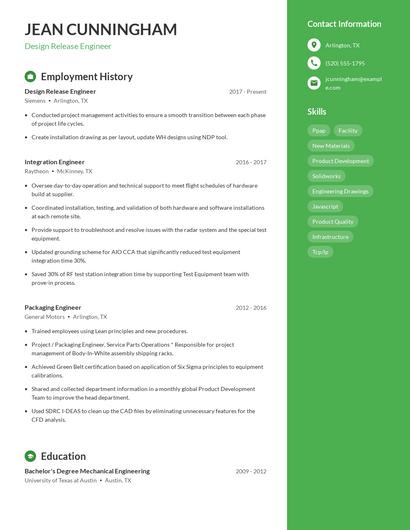 Design Release Engineer Resume