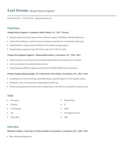 Design Release Engineer Resume