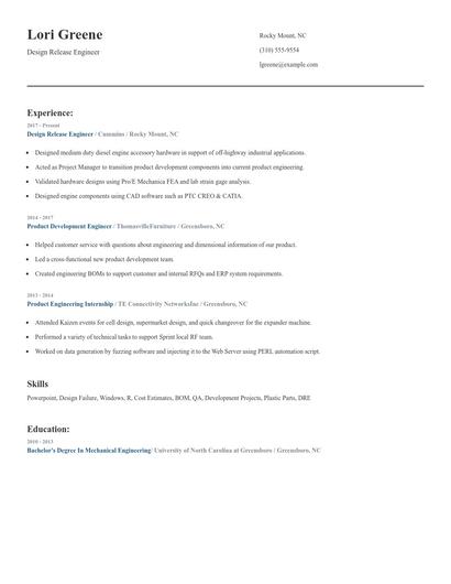 Design Release Engineer Resume