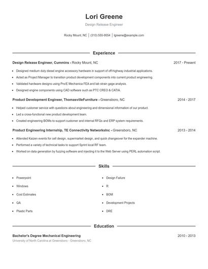 Design Release Engineer Resume