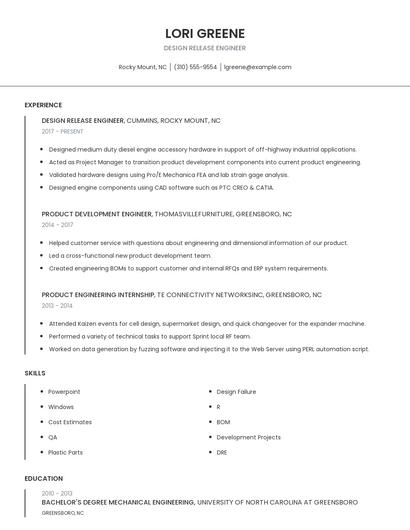 Design Release Engineer Resume