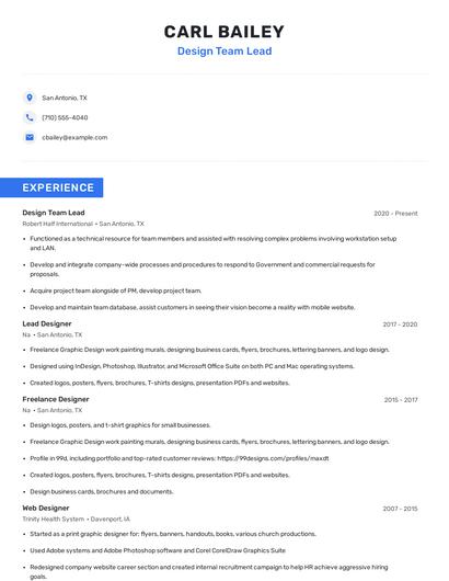 Design Team Lead Resume