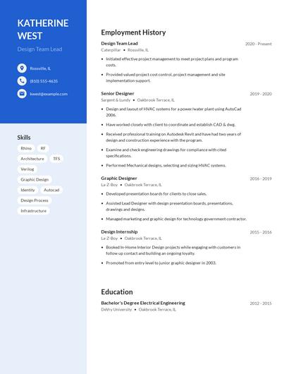 Design Team Lead Resume