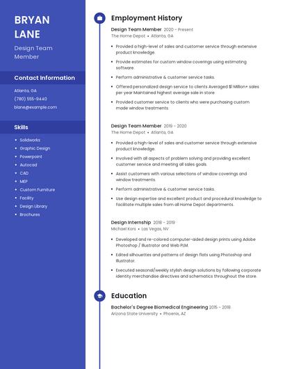 Design Team Member Resume