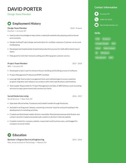 Design Team Member Resume