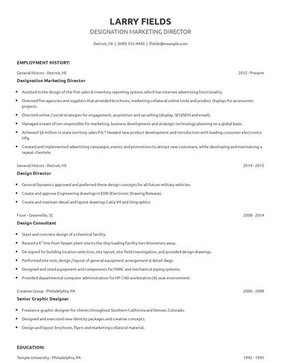 Designation Marketing Director Resume