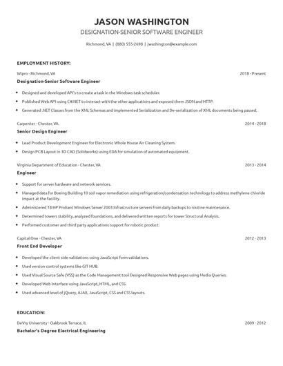 Designation-Senior Software Engineer Resume