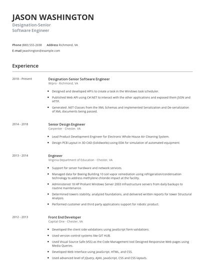 Designation-Senior Software Engineer Resume