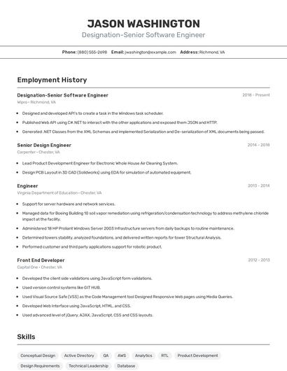 Designation-Senior Software Engineer Resume