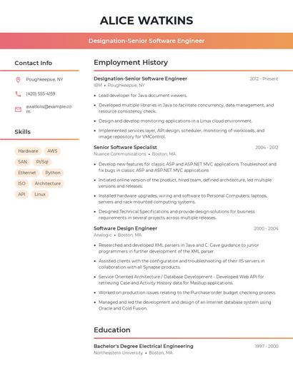 Designation-Senior Software Engineer Resume