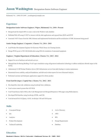 Designation-Senior Software Engineer Resume