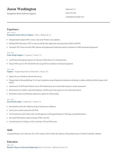 Designation-Senior Software Engineer Resume